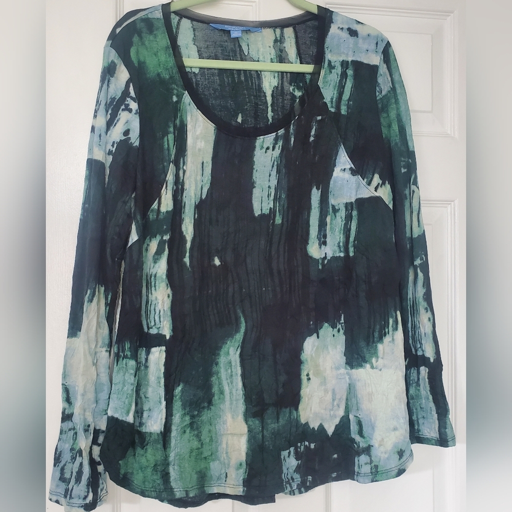 VERA WANG Abstract Green and Black Women's Blouse Simply Vera Sheer Size XL